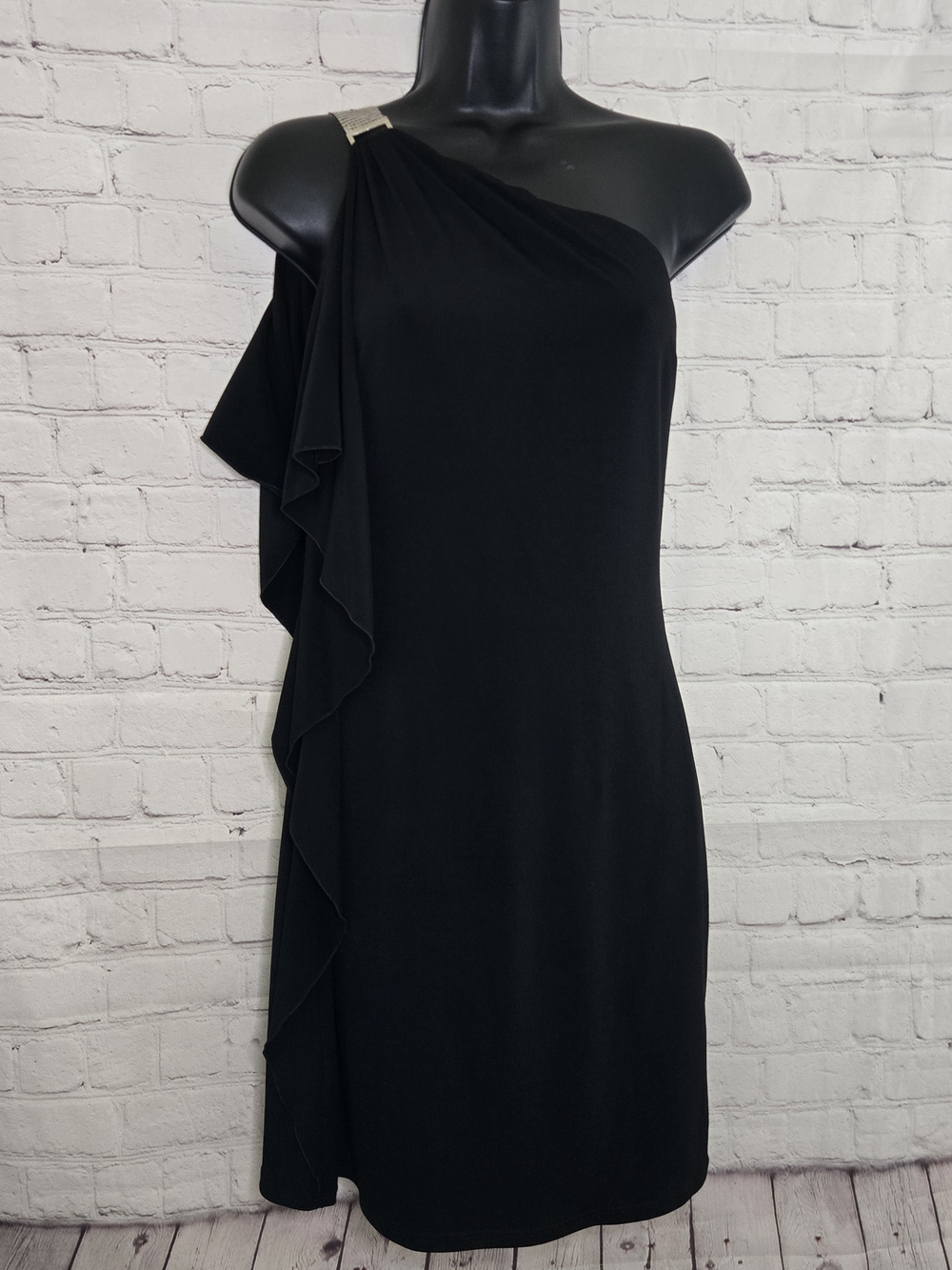 White House Black Market Black One-Shoulder Side‎ Ruffle Dress Nwt Sz 0